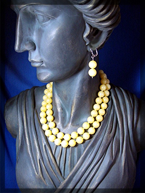 Necklace Gold JADE  and Earrings Sterling Silver Clasp