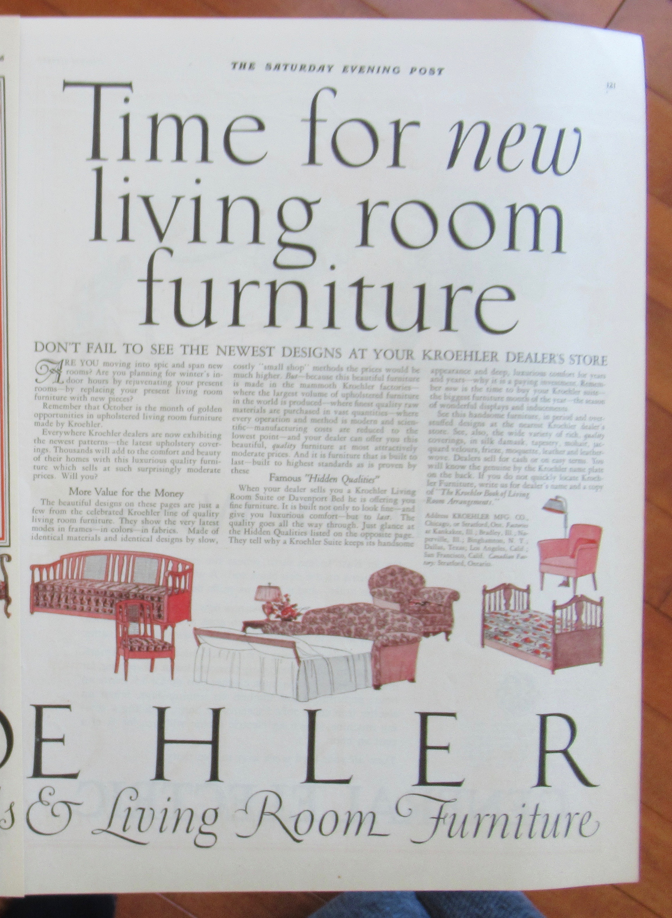 1926 Kroehler Furniture with Living Room Furniture