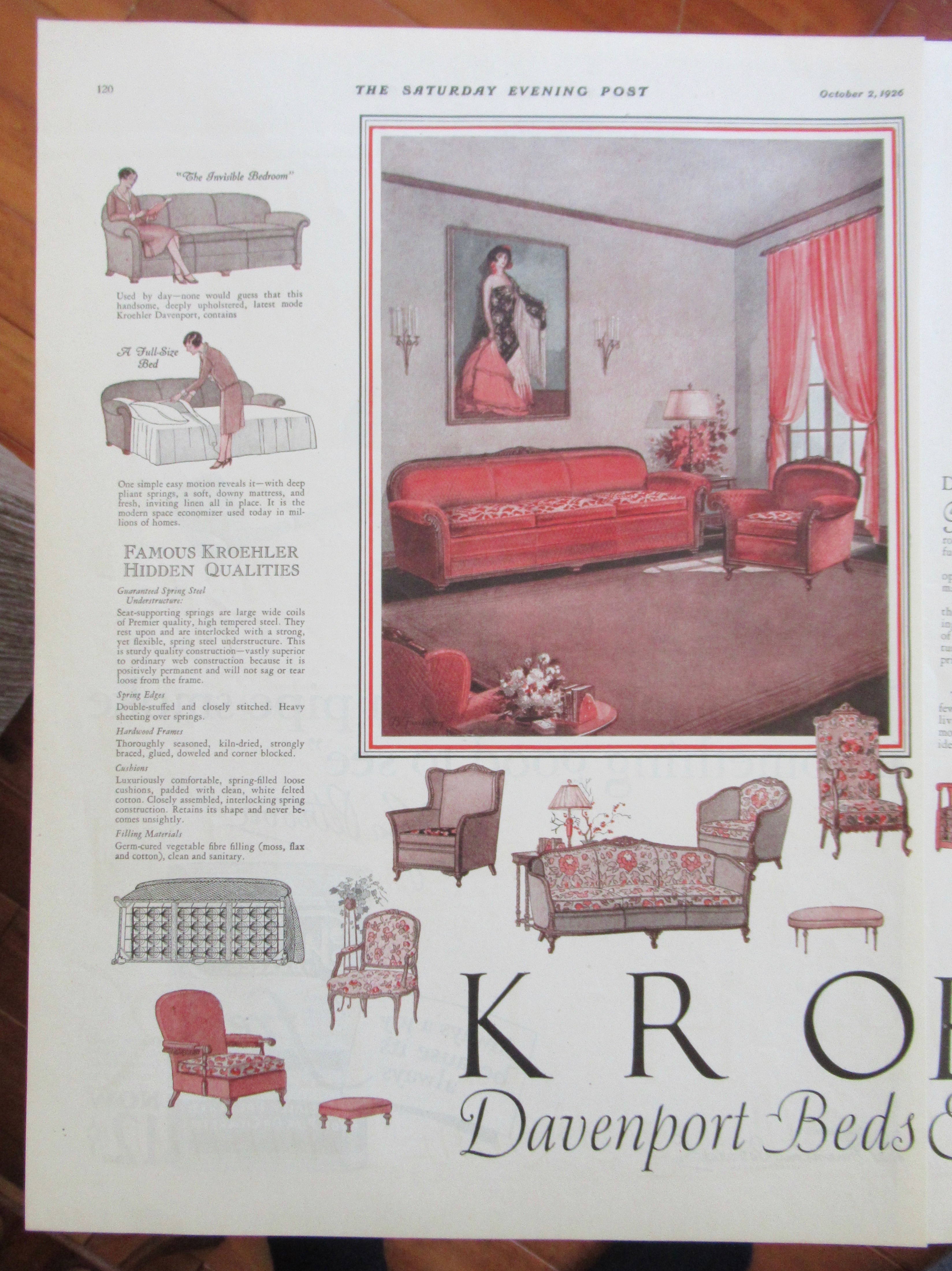 1926 Kroehler Furniture with Living Room Furniture