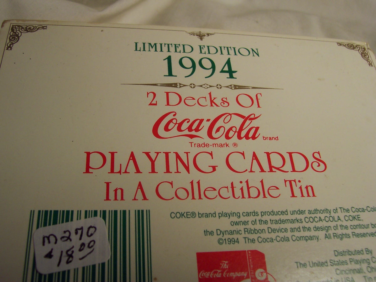 Coca Cola Playing Cards Tin Box 1994