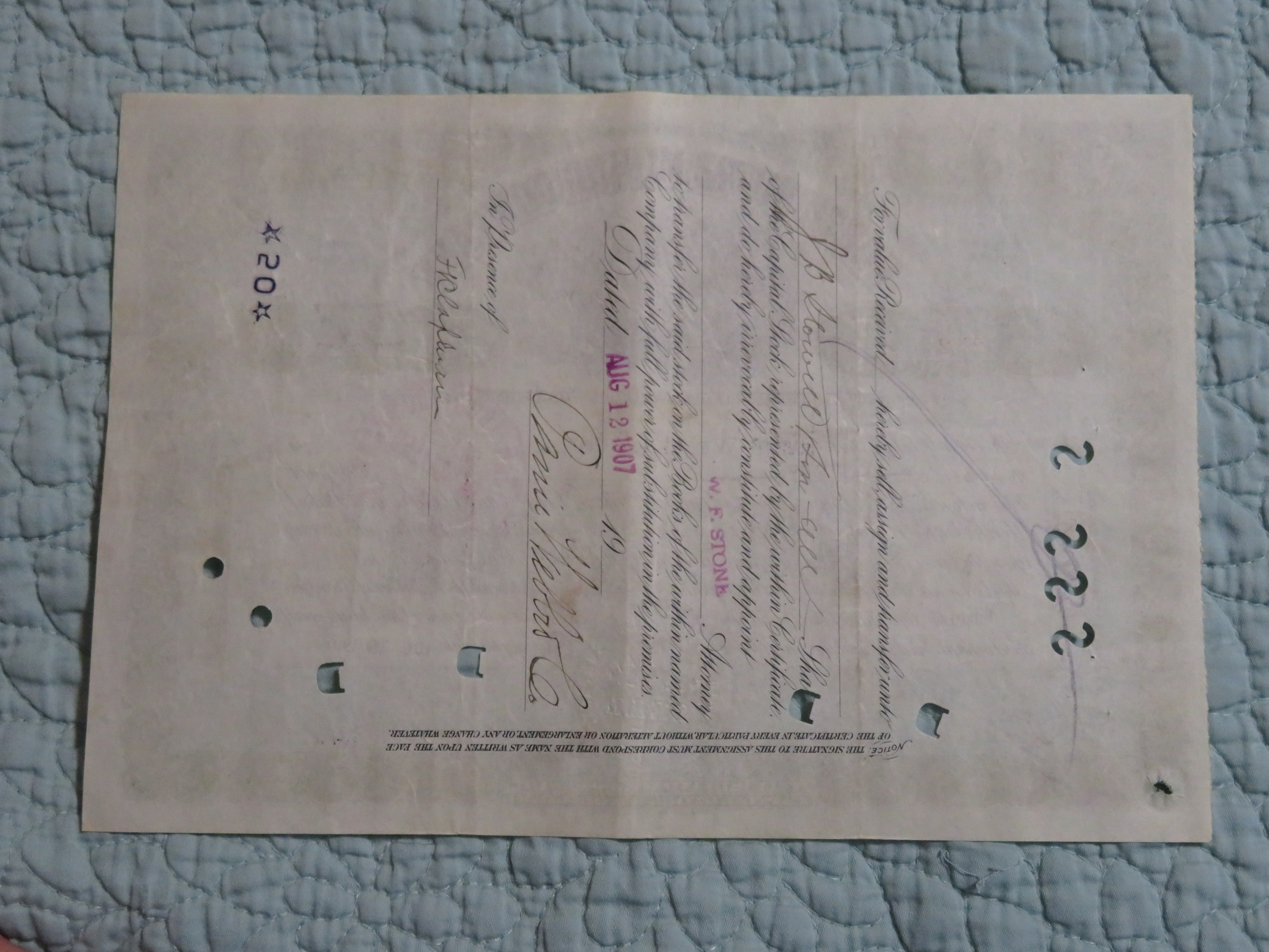 1907 North Butte Mining Company Stock Certificate