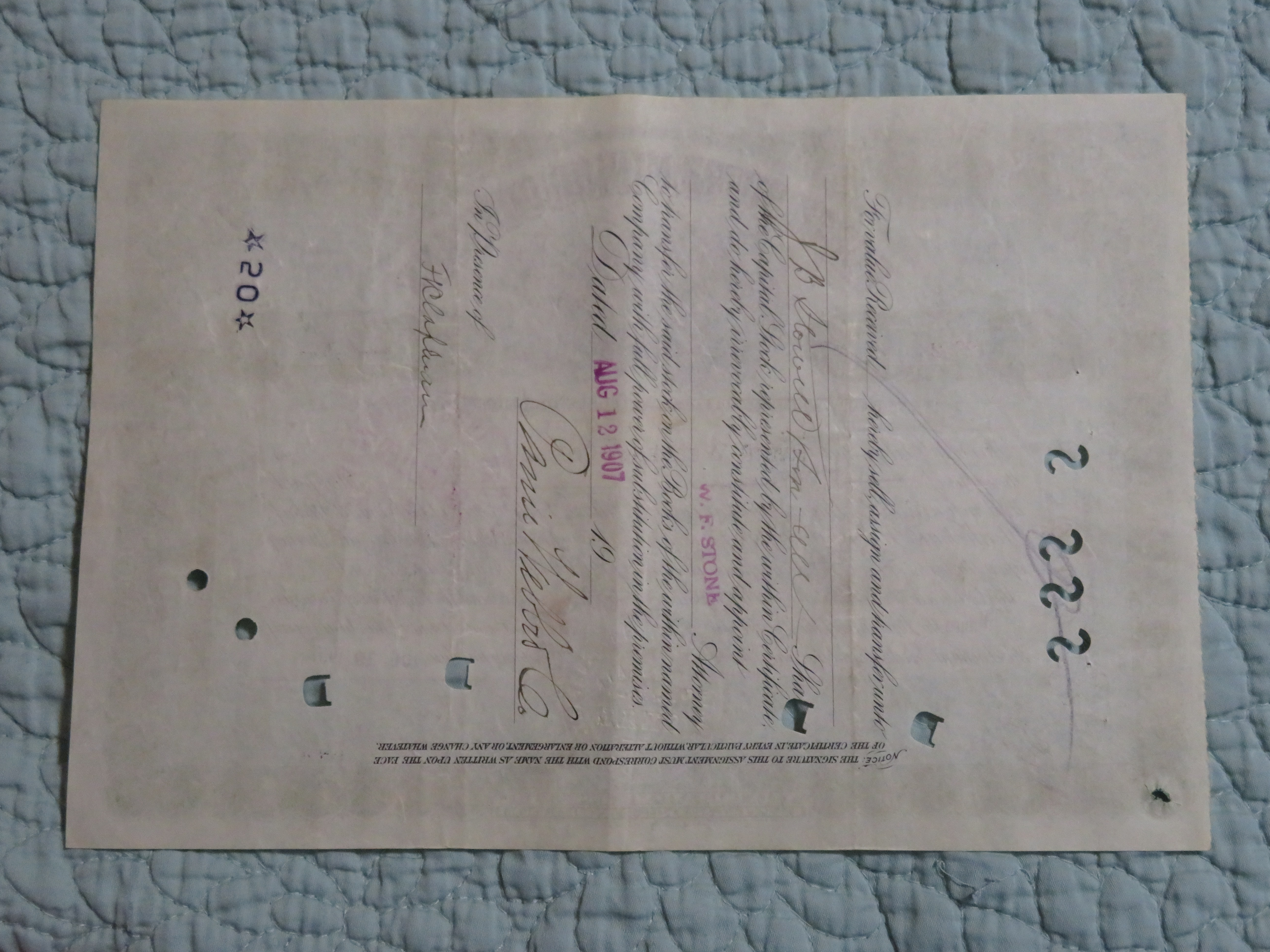 1907 North Butte Mining Company Stock Certificate