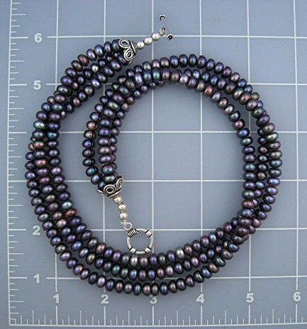 Pearls 3 Row Blue Grey 6.5mm, Sterling Silver clasp