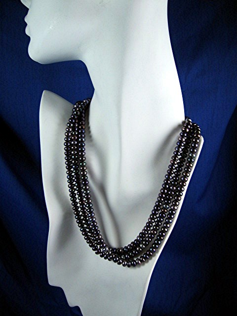 Pearls 3 Row Blue Grey 6.5mm, Sterling Silver clasp