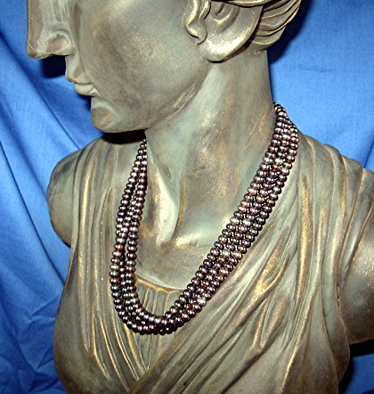 Pearls 3 Row Blue Grey 6.5mm, Sterling Silver clasp