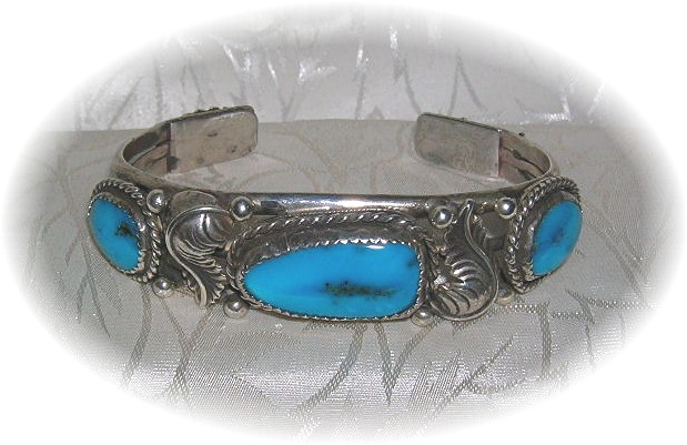 Bracelet Silver Turquoise American Indian Signed W