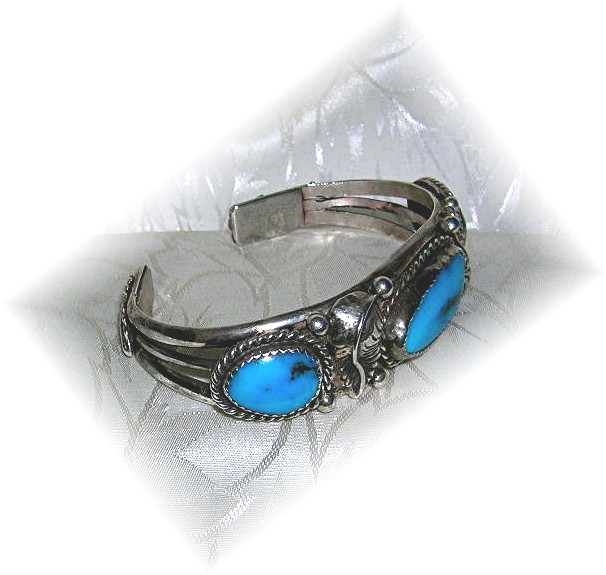 Bracelet Silver Turquoise American Indian Signed W