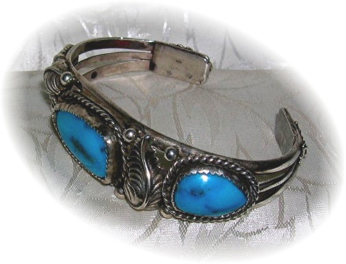 Bracelet Silver Turquoise American Indian Signed W