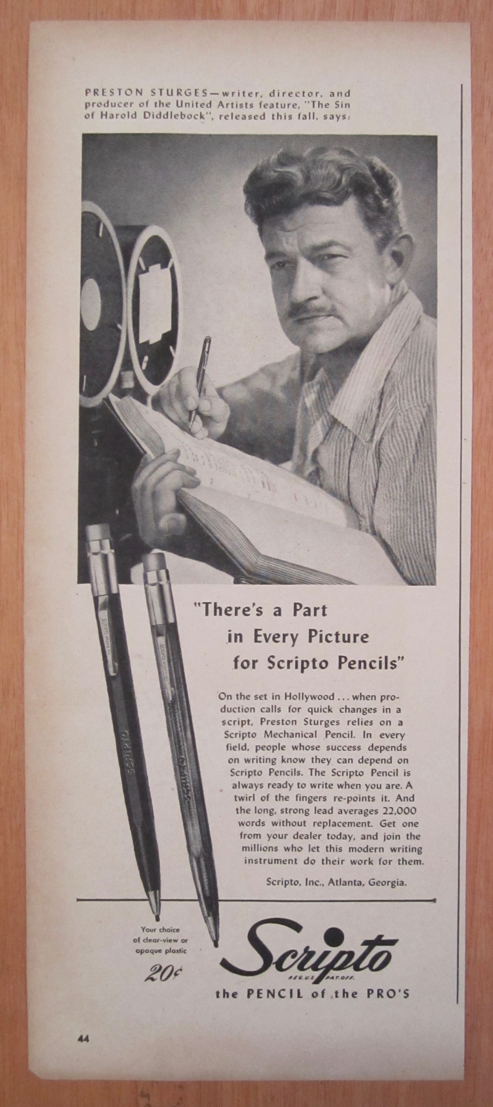 1940's Scripto Pencils with Writer Preston Sturges