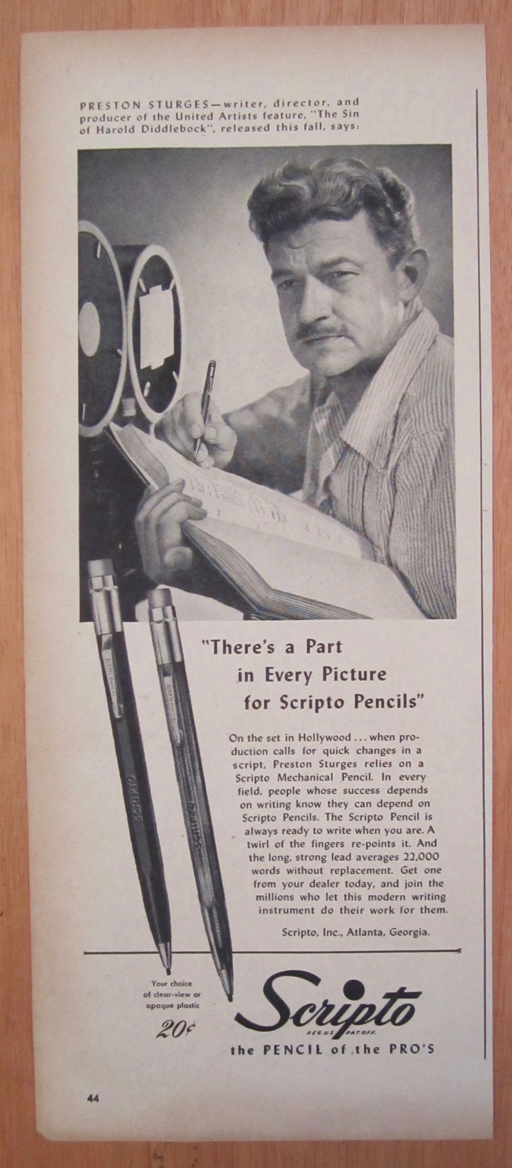 1940's Scripto Pencils with Writer Preston Sturges