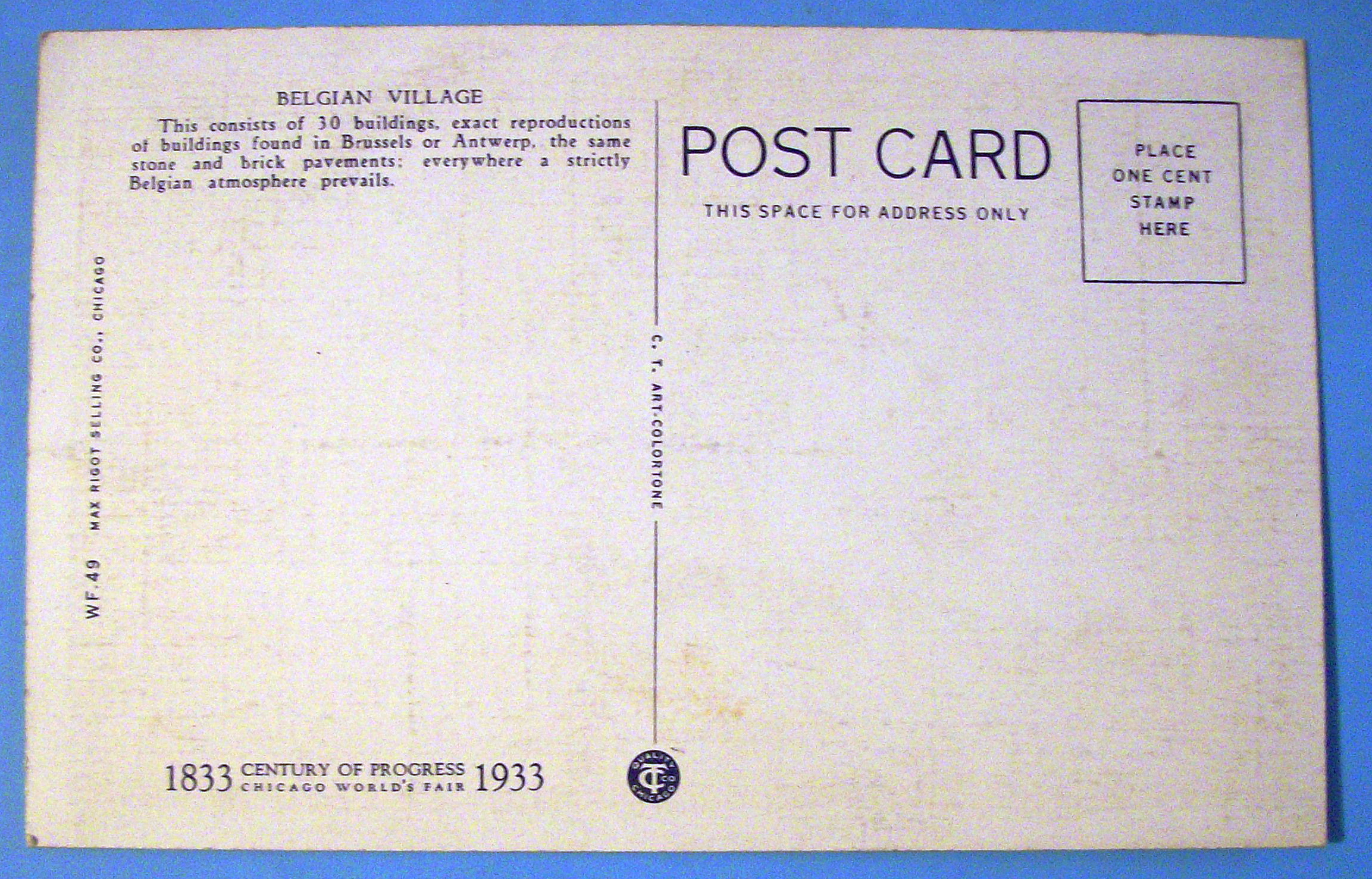 Belgian Village Postcard (1933 Century Of Progress)