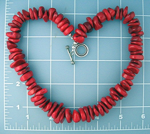 Coral Beads Sterling Silver Toggle Necklace