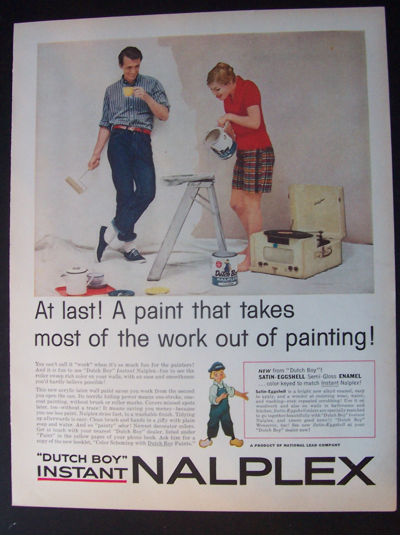 1958 Dutch Boy Nalplex Paint w/Man Holding Paint Roller