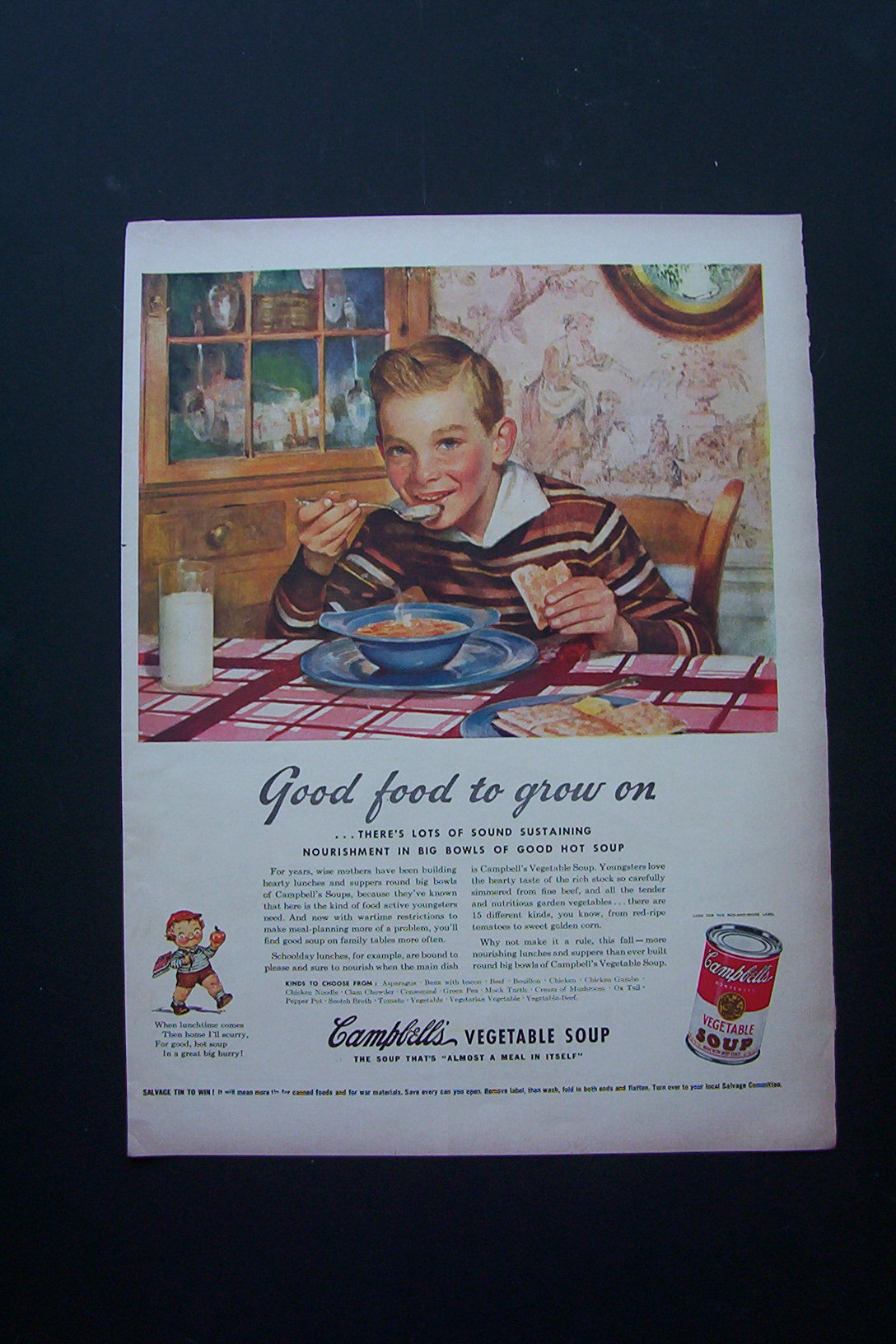 1943 Campbell's Soup with Boy Having Bowl of Soup