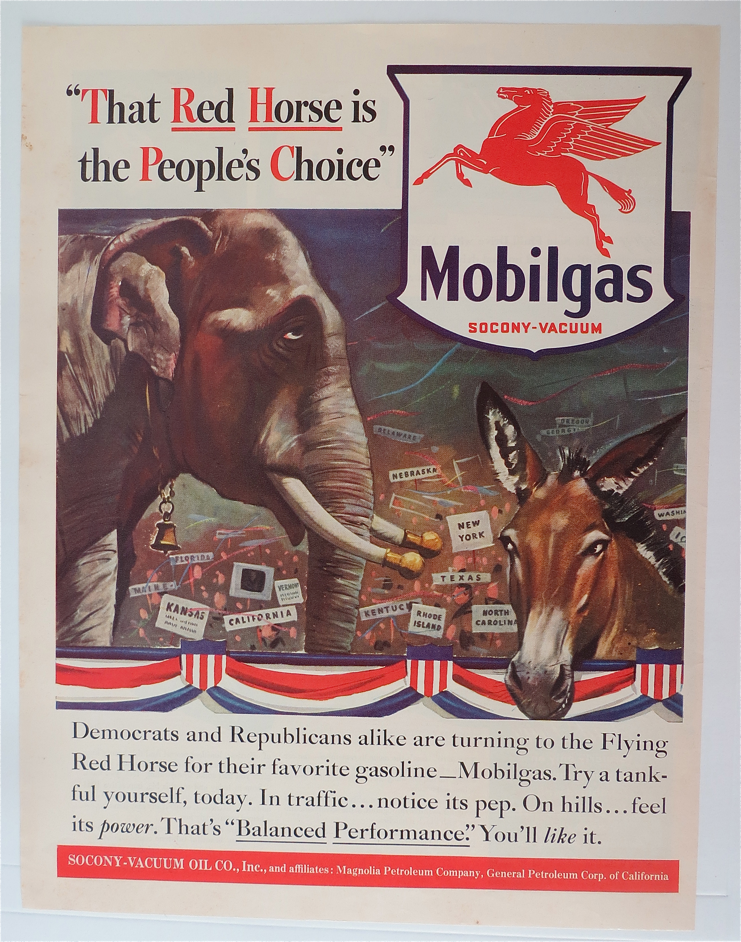 1940 Mobil Gas with an Elephant & Donkey