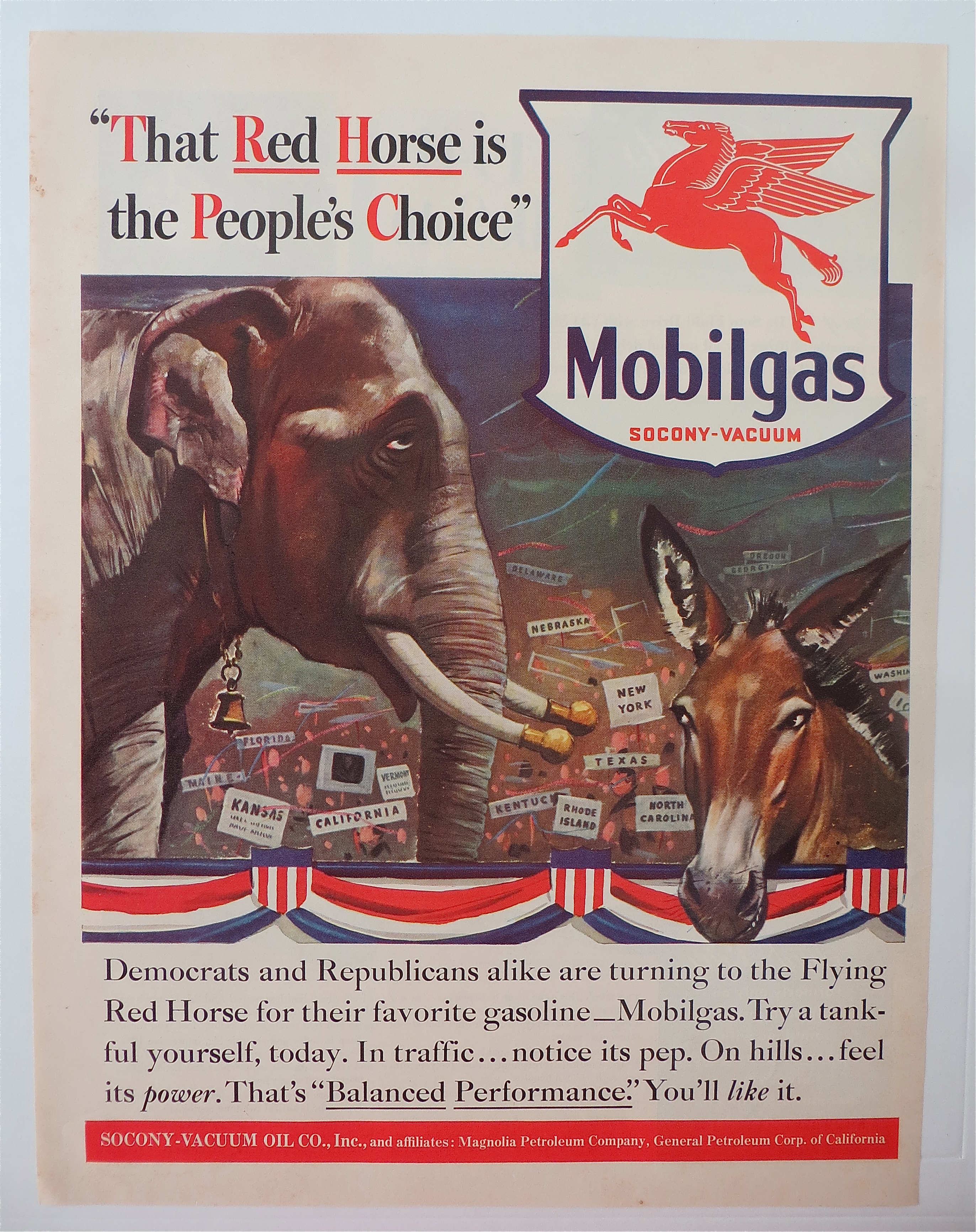 1940 Mobil Gas with an Elephant & Donkey