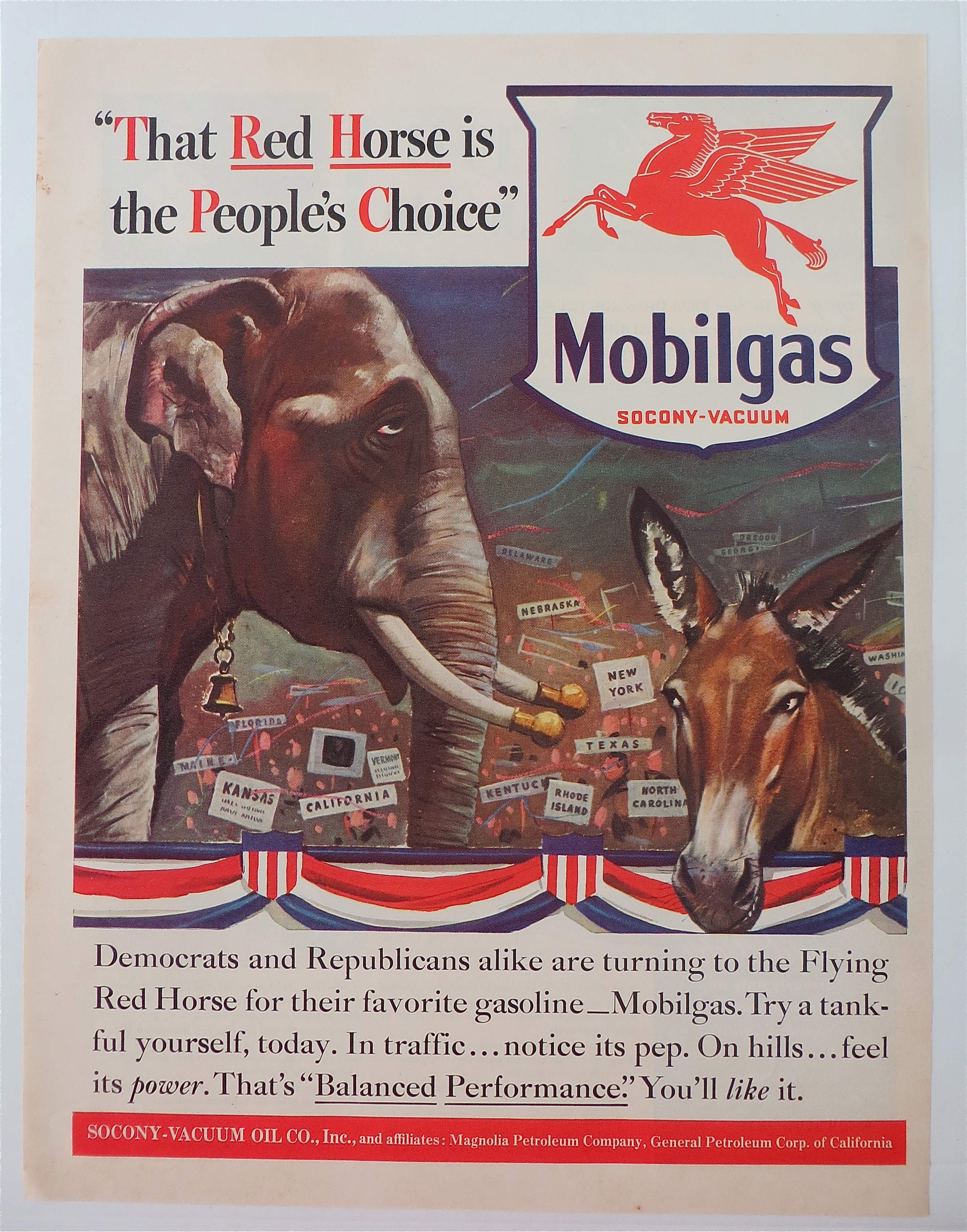 1940 Mobil Gas with an Elephant & Donkey