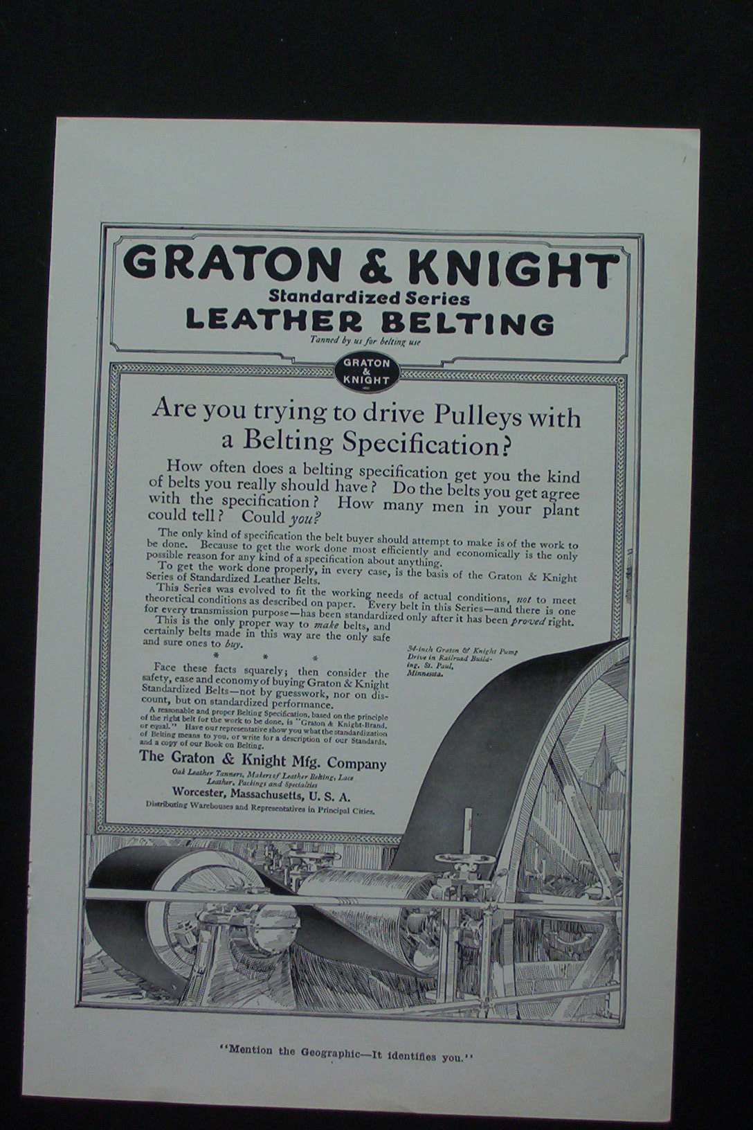 1917 Graton & Knight Leather Belting w/ Machine w/ Belt