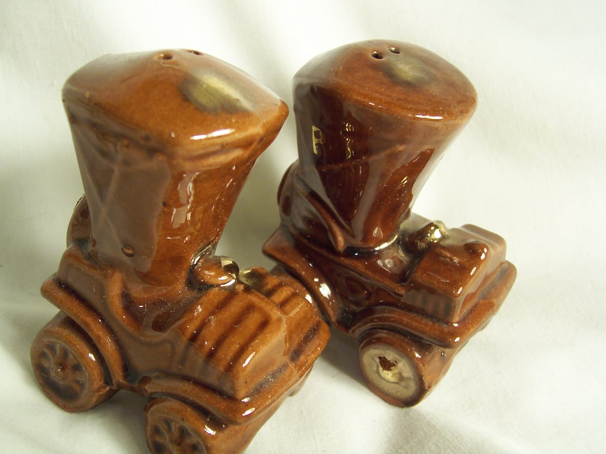Antique Car Salt and Pepper Shakers Red Clay
