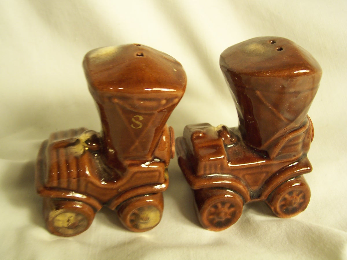 Antique Car Salt and Pepper Shakers Red Clay