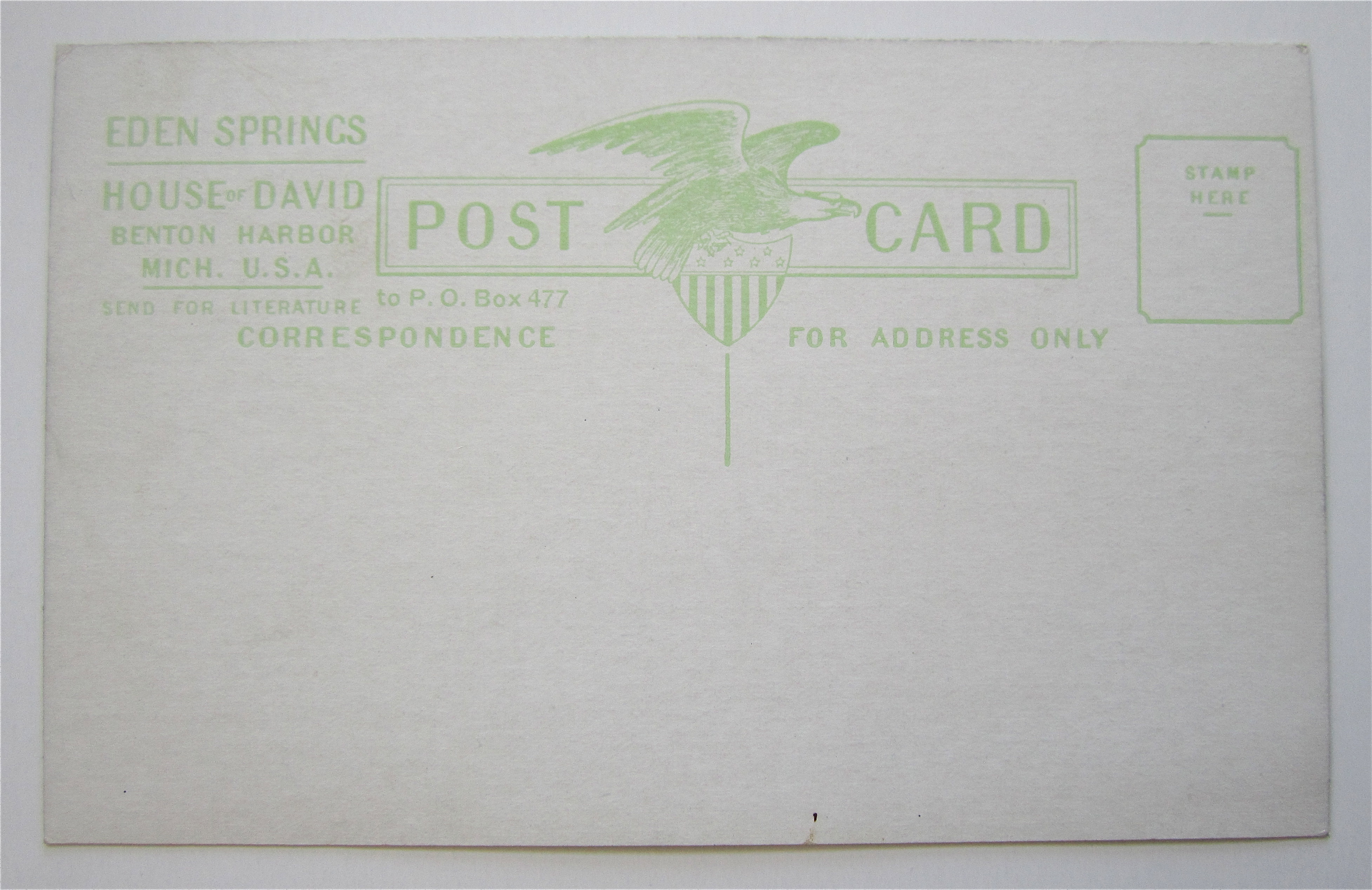 Eden Springs, House Of David Park, Michigan Postcard