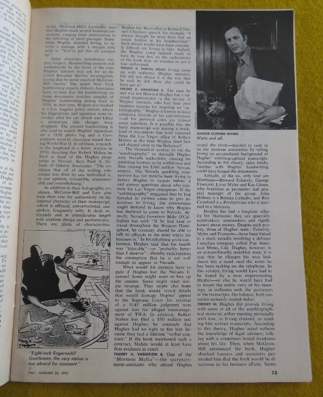 Time Magazine January 24, 1972 Hughes Mystery