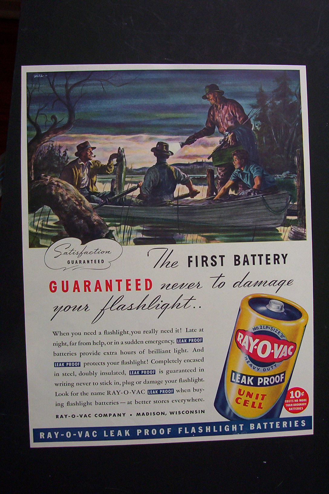 1941 Ray-O-Vac Batteries with Men Fishing at Night