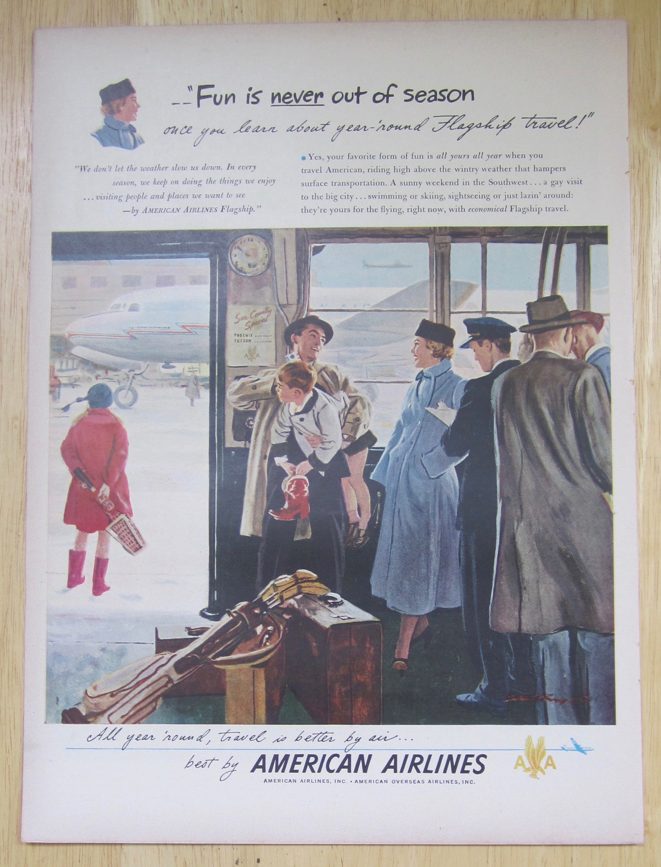 1949 American Airlines with People Waiting for a Plane