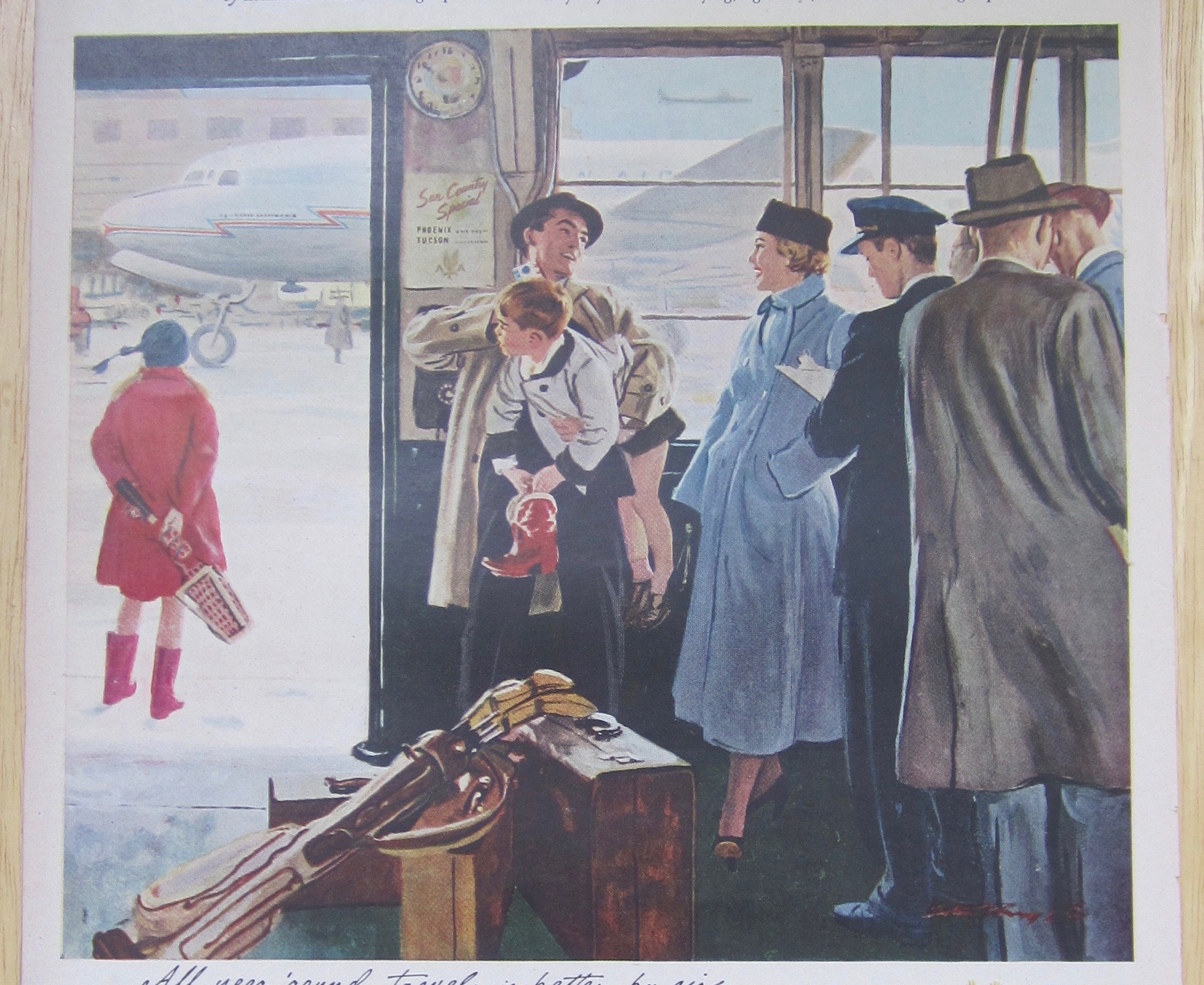 1949 American Airlines with People Waiting for a Plane