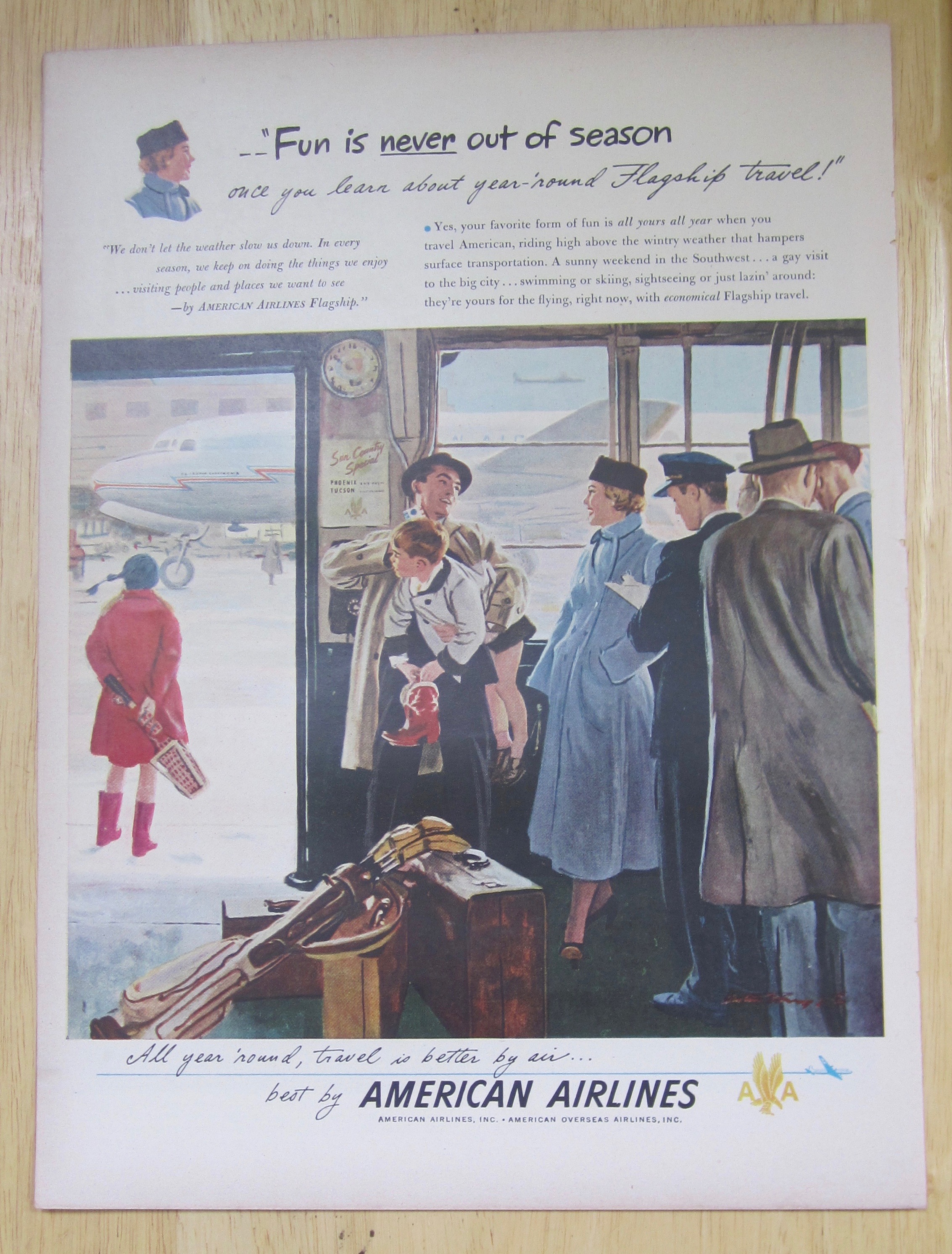 1949 American Airlines with People Waiting for a Plane
