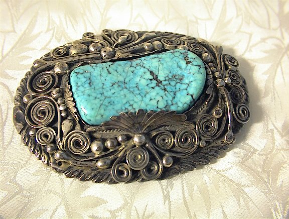 Navajo RAY YAZZIE Sterling Silver Turquoise Buckle & Bo