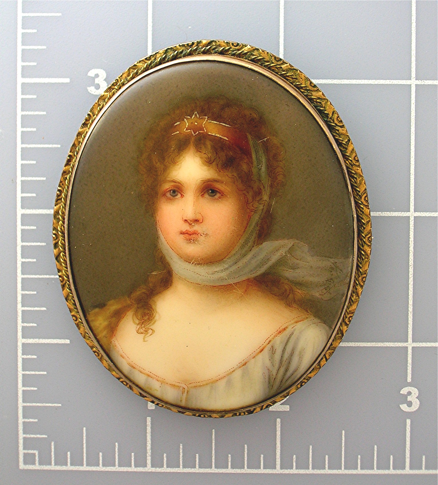 Brooch Cameo  Porcelain Pinchbeck Gold Signed 3 inch