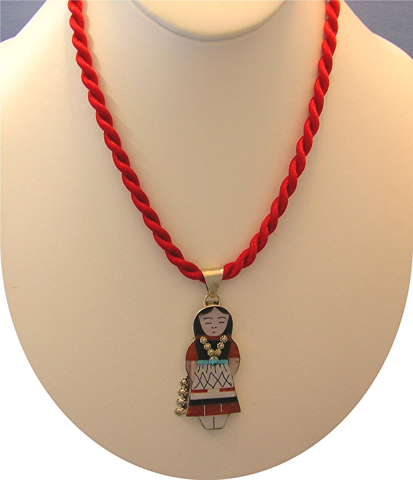 Sterling Silver Zuni Coral Mother Pearl Turquoise Penda