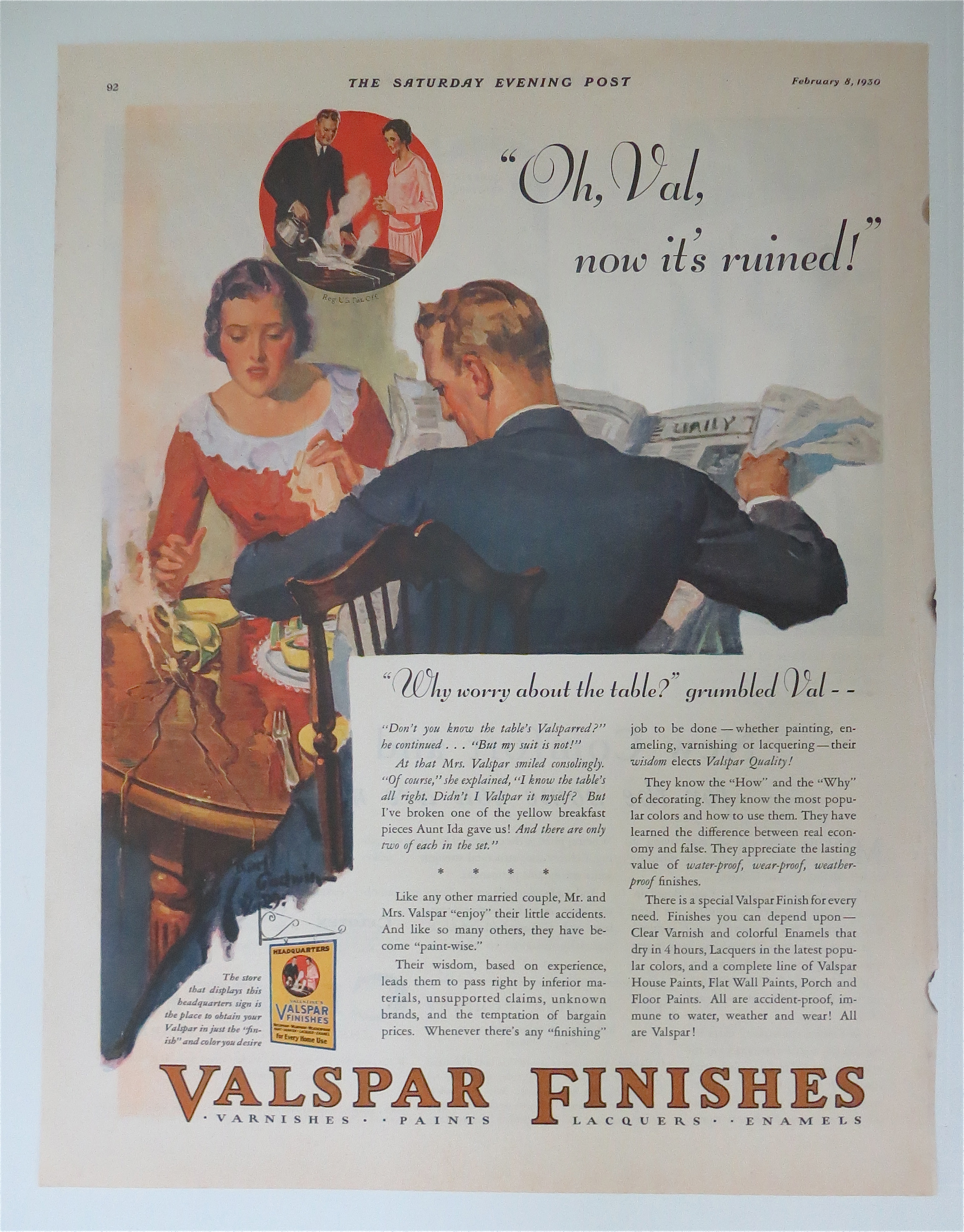 1930 Valspar Finishes w/ Woman Spilling Coffee on Table