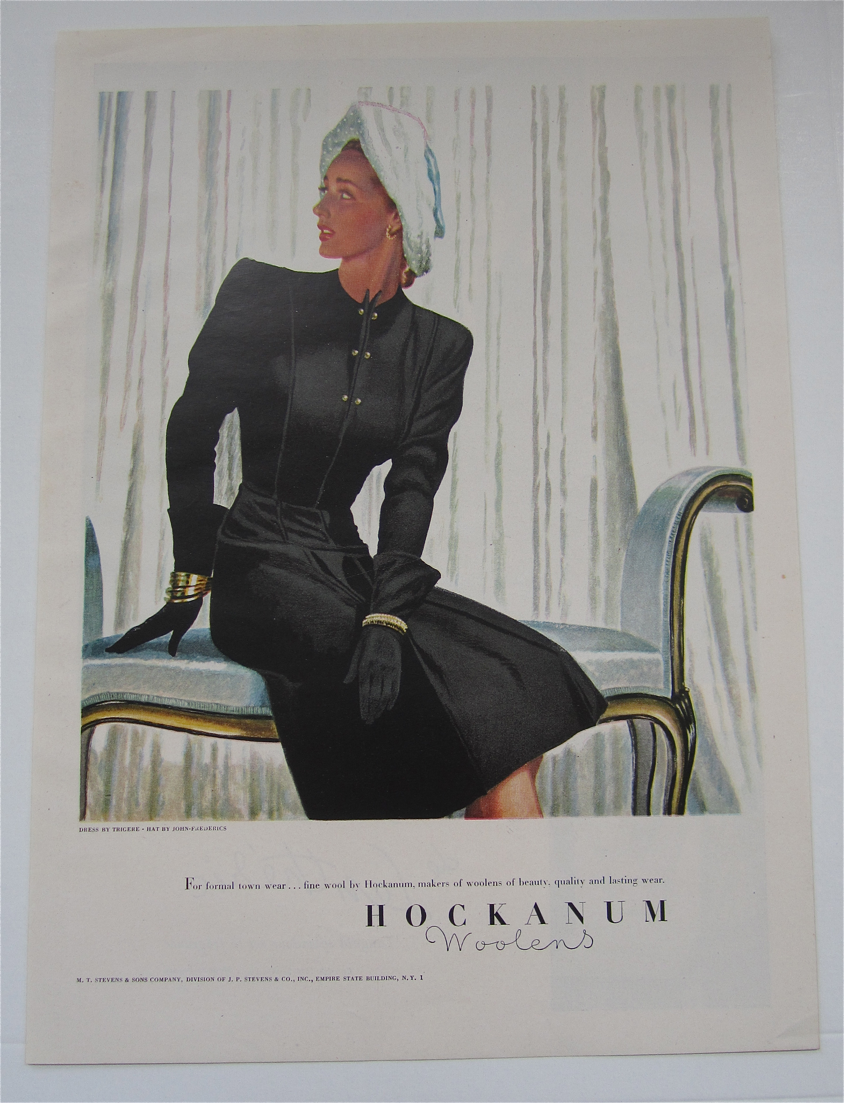 1946 Hockanum Woolens with Lovely Woman in Black Dress