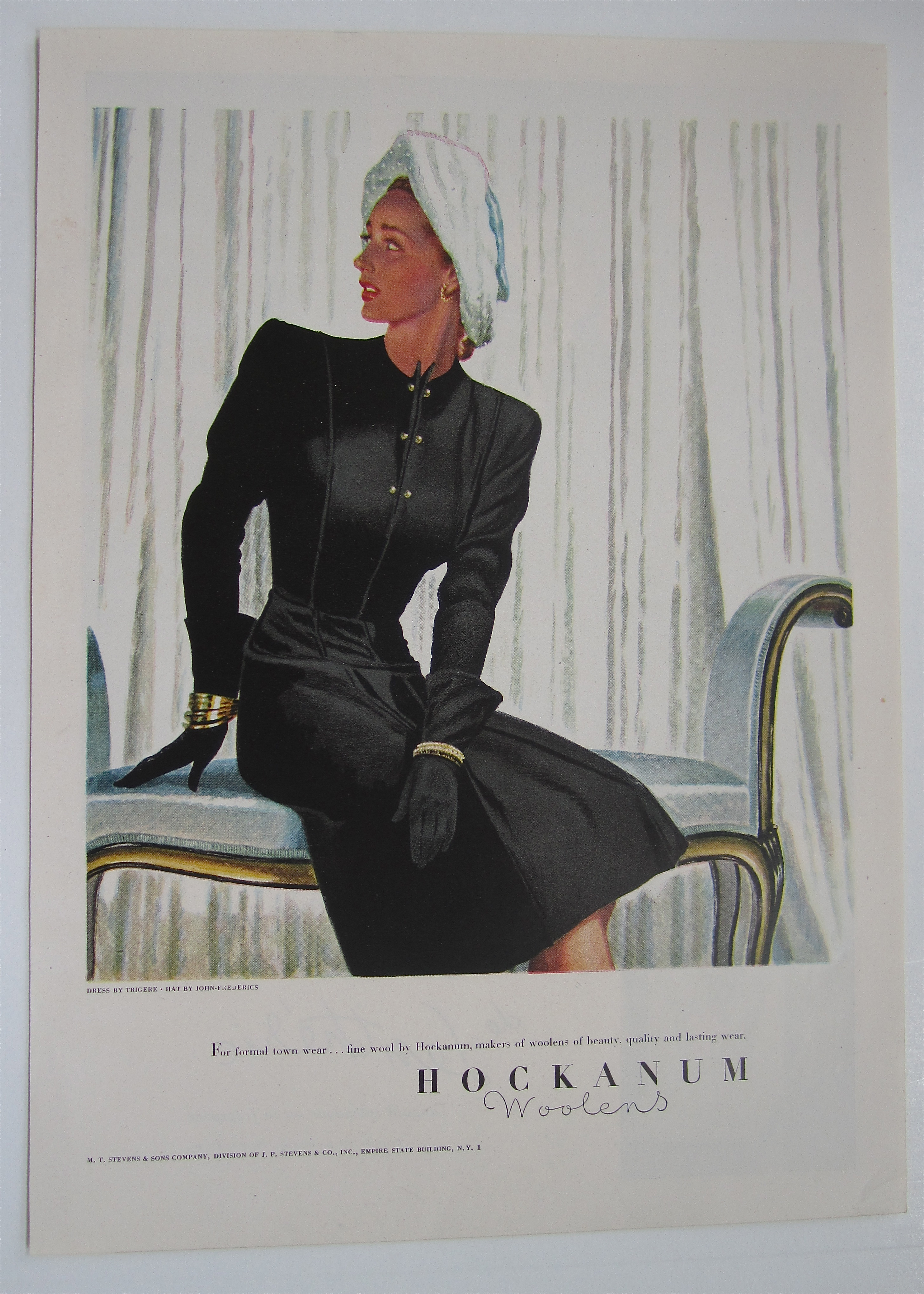 1946 Hockanum Woolens with Lovely Woman in Black Dress
