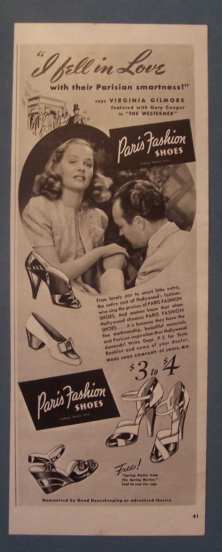 Vintage Ad: 1940 Paris Fashion Shoes w/Virginia Gilmore
