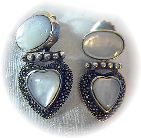 Sterling Silver Mother Marquisite Heart Post Earrings