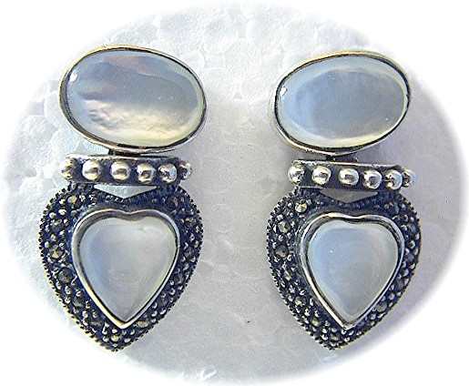 Sterling Silver Mother Marquisite Heart Post Earrings