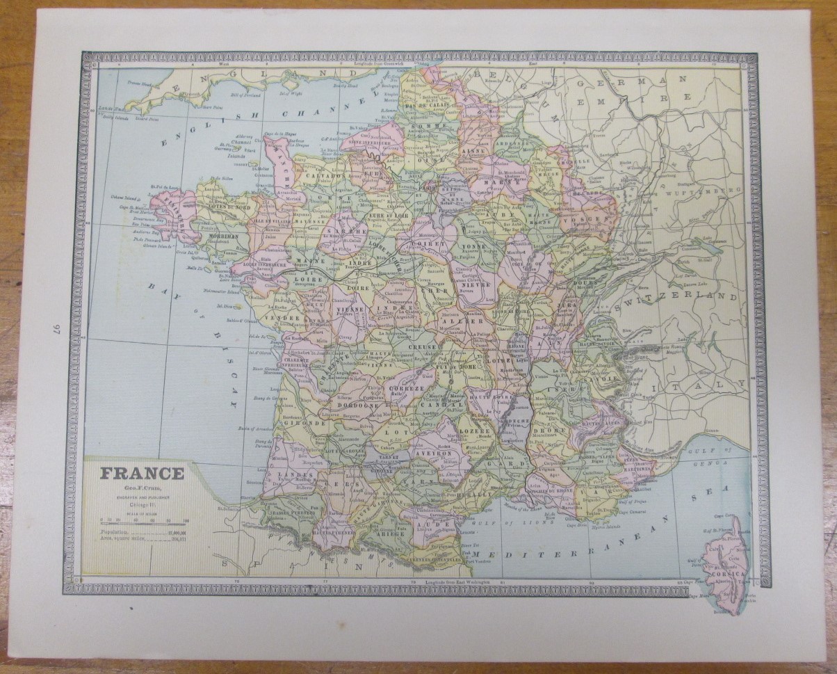 Antique Map France Switzerland Roman Empire  Crams 1883