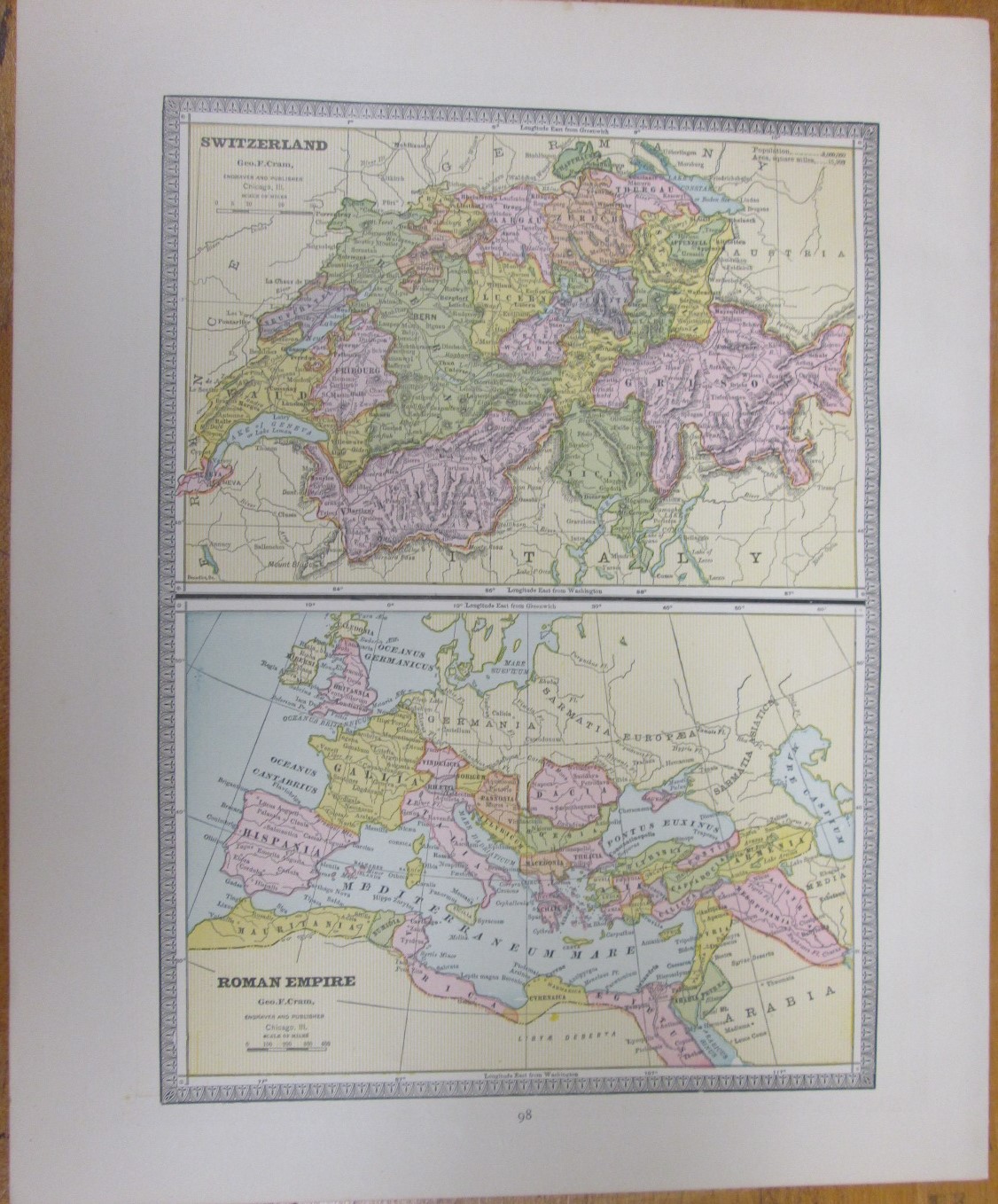 Antique Map France Switzerland Roman Empire  Crams 1883