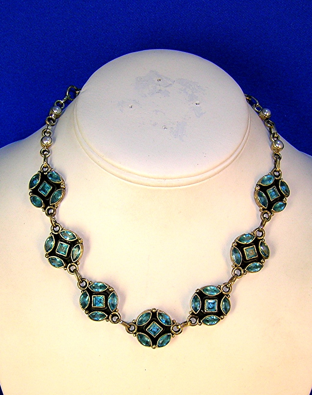 Blue Zircon Pearl and Sterling Silver Necklace