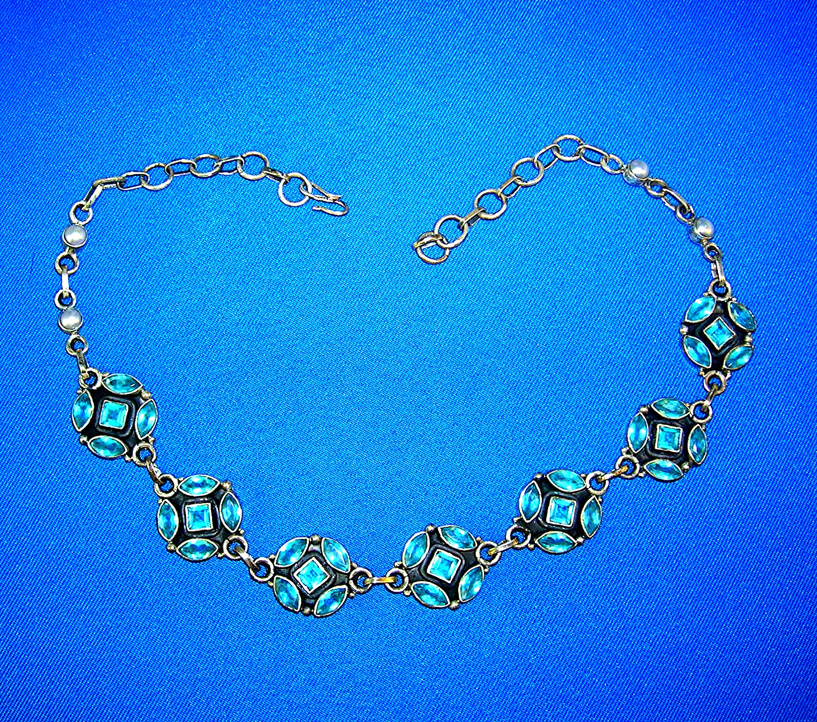 Blue Zircon Pearl and Sterling Silver Necklace