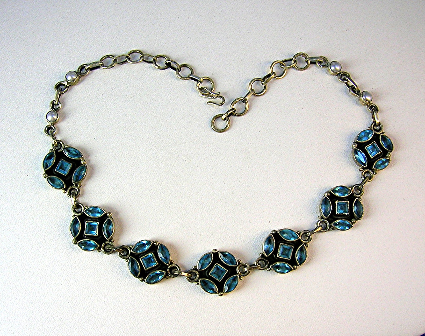 Blue Zircon Pearl and Sterling Silver Necklace
