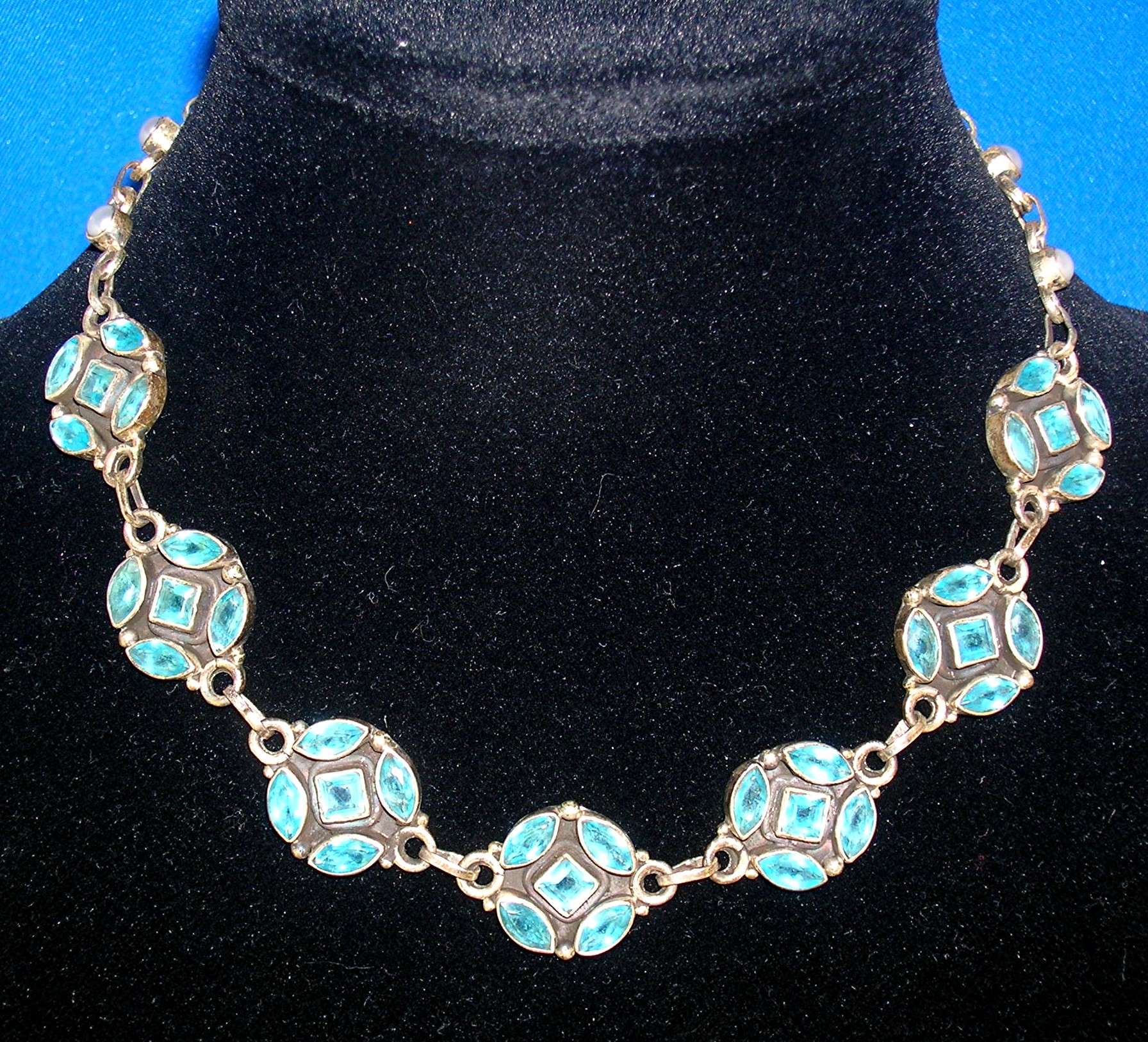 Blue Zircon Pearl and Sterling Silver Necklace