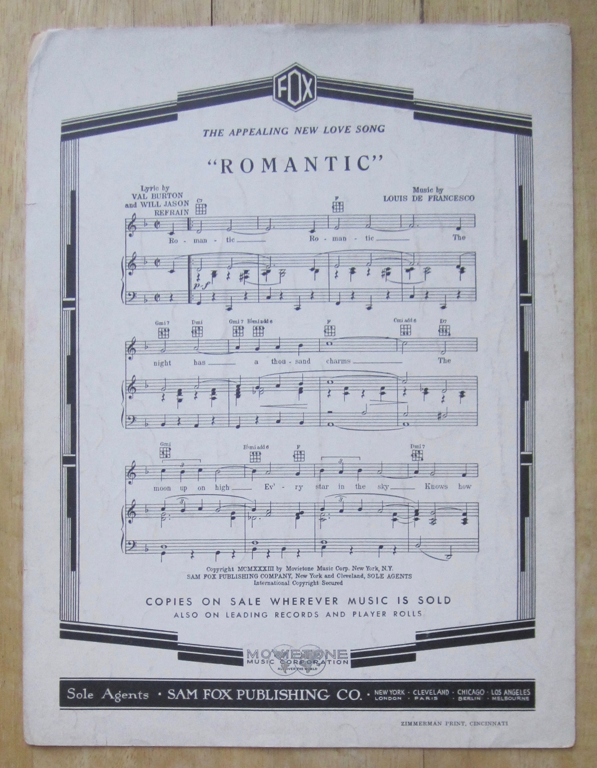 Sheet Music For 1933 Adorable with Gaynor & Garat Cover
