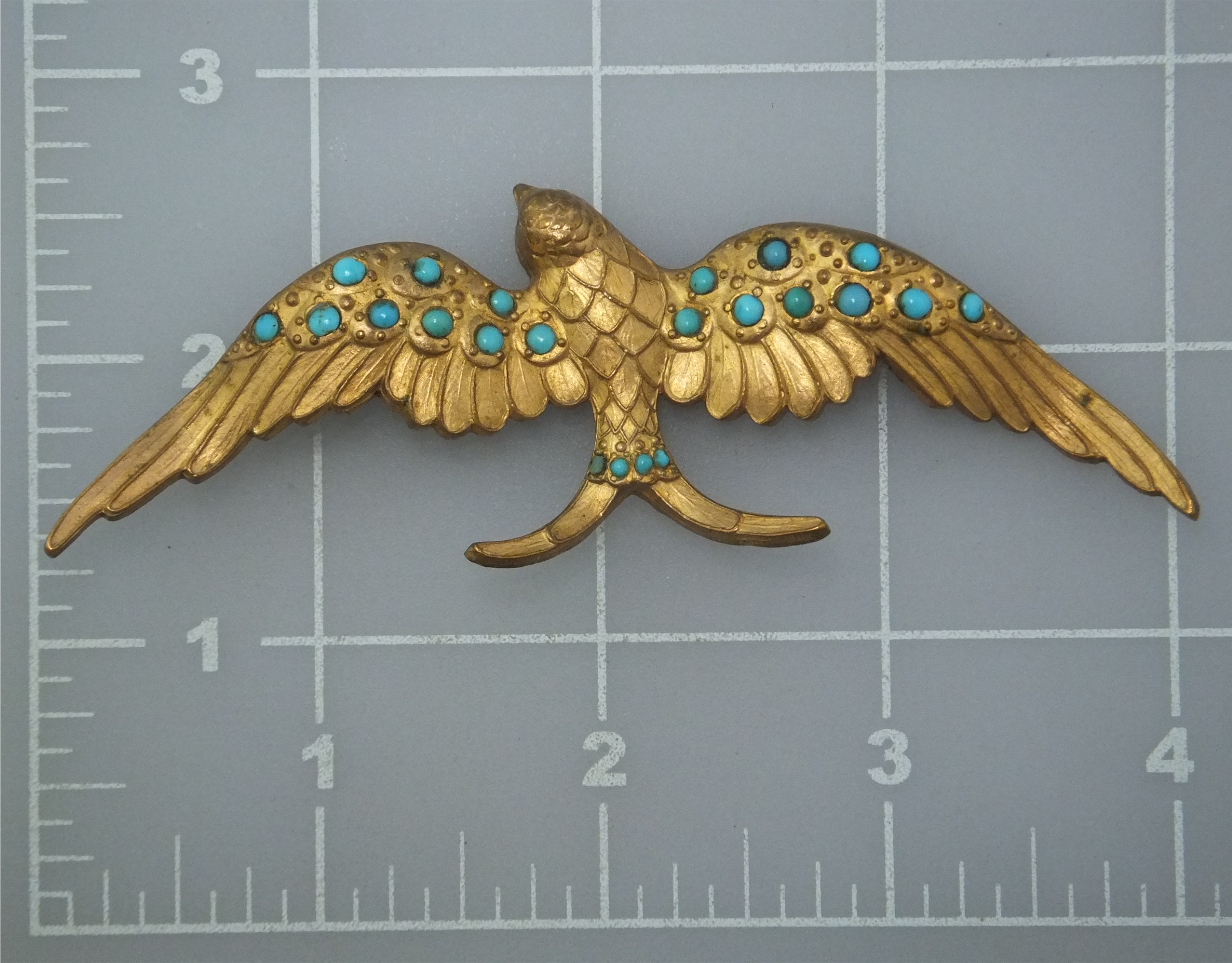 Brooch Antique Gilded  Bird with Turquoise