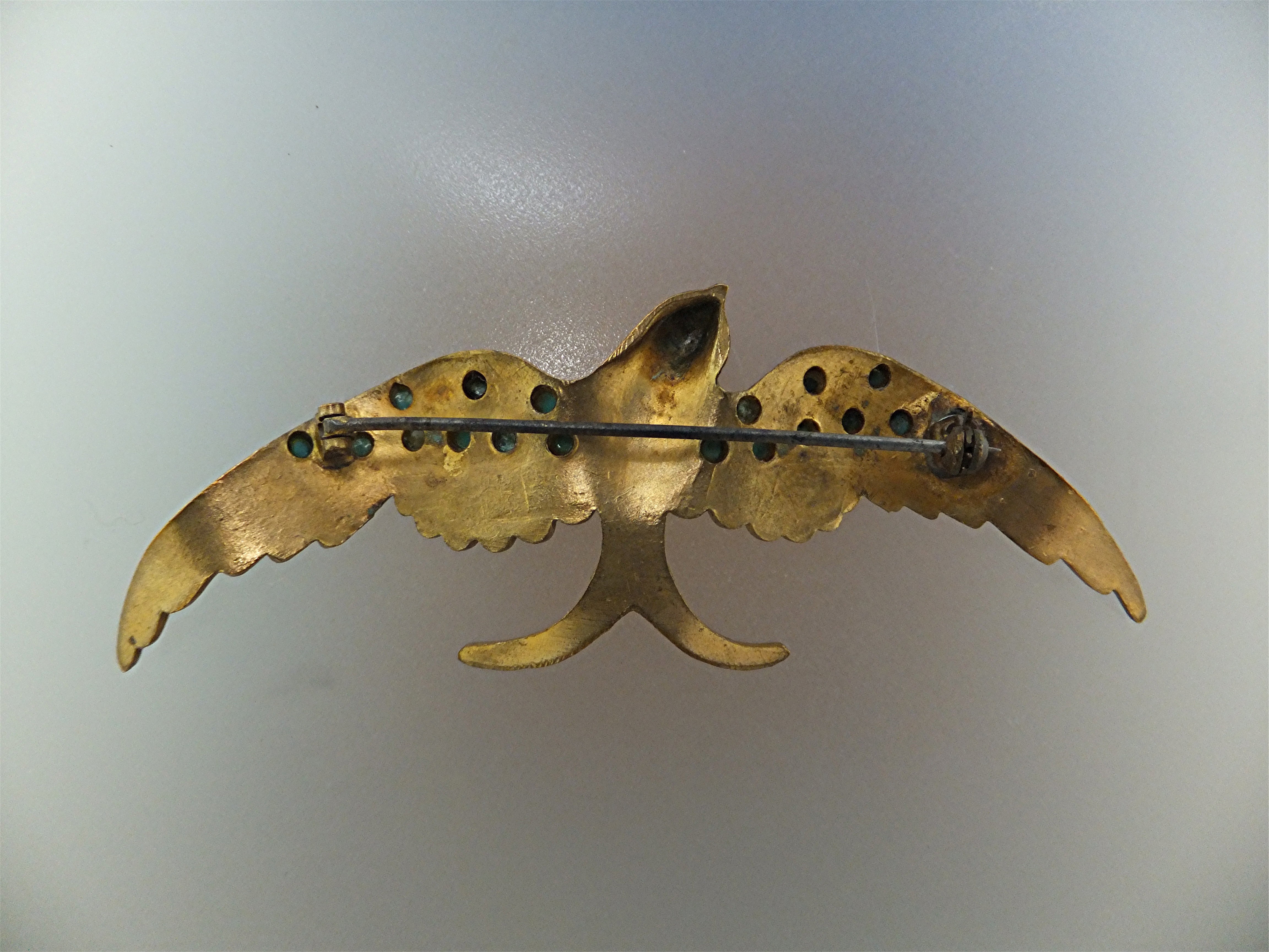 Brooch Antique Gilded  Bird with Turquoise