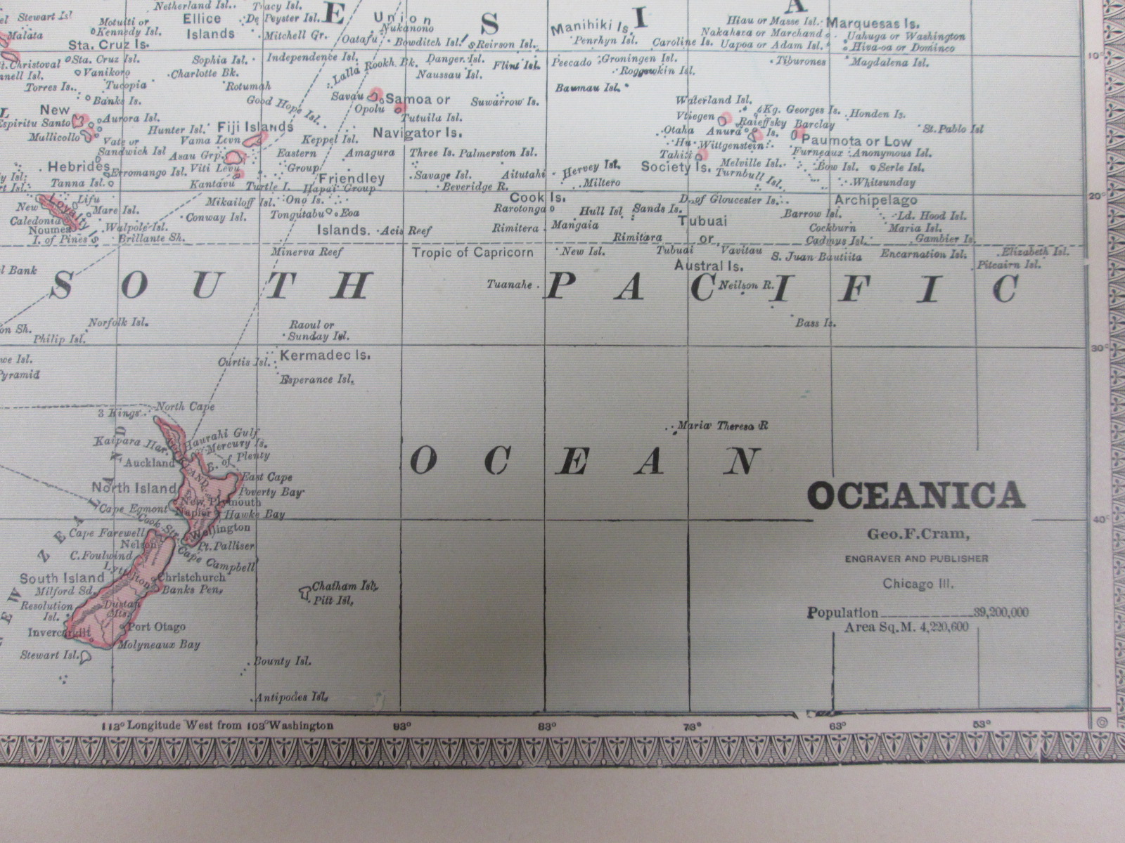Antique Map Oceania Australia Crams 1883