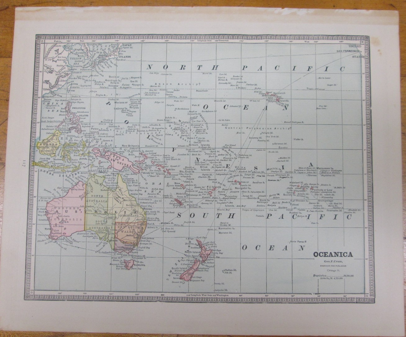Antique Map Oceania Australia Crams 1883